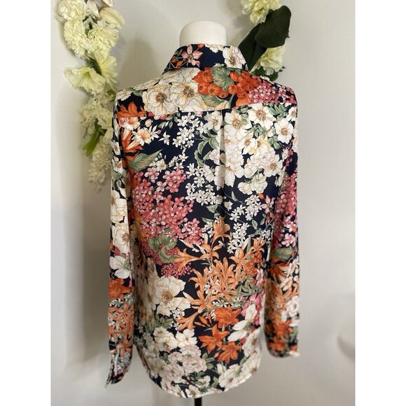 Zara Women's Long‎ Sleeve Multi Color Floral Shirt Blouse Size XS Made in Spain - Picture 10 of 16
